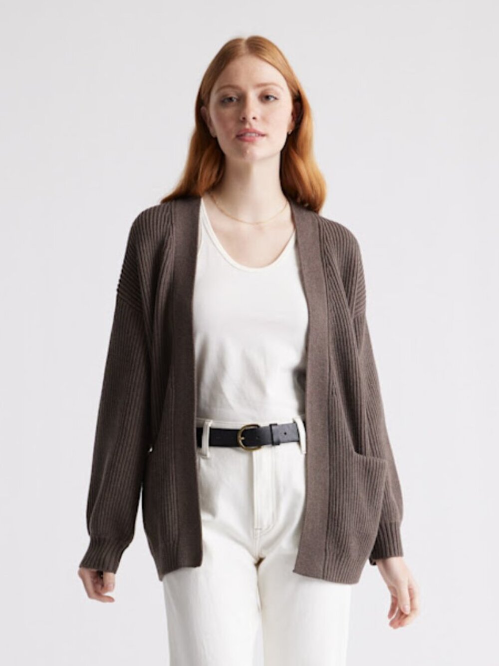 Quince Organic Cotton Oversized Cardigan Sweater Brown XS